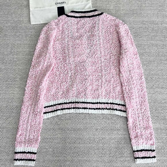 NWT CHANEL 2024P Pink Black White Cardigan Sweater FR36 - Picture 2 of 11